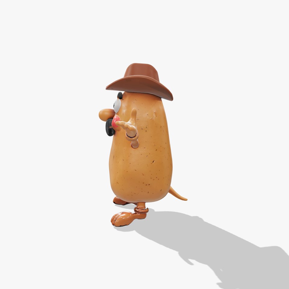 Cowboy Potato Character Model Rigged and Animated